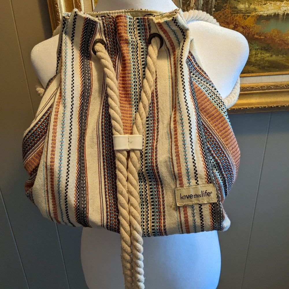Love This Life Striped Rope Backpack